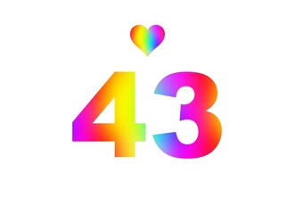43rd birthday card illustration with multicolored numbers isolated in white background.