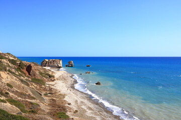 Fototapeta na wymiar Aphrodite's rock and beach in Cyprus, called Petra tou Romiou