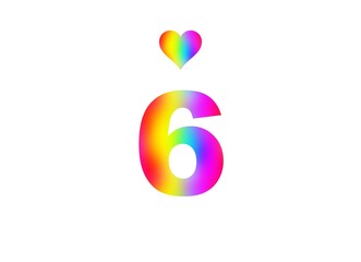 6th birthday card illustration with multicolored numbers isolated in white background.