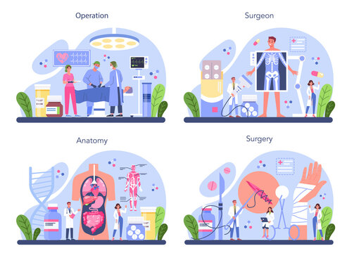 Surgeon concept set. Doctor performing medical operations. Professional