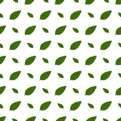 Green leaf seamless pattern on white background. Floral backdrop. Vector nature graphic. Wallpaper, wrapping paper, textile print.