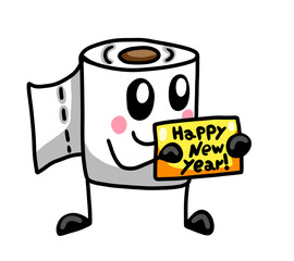 Stylized Cartoon Toilet Paper Wishing Happy New Year