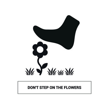 Vector image. Icon do not step on the flowers.