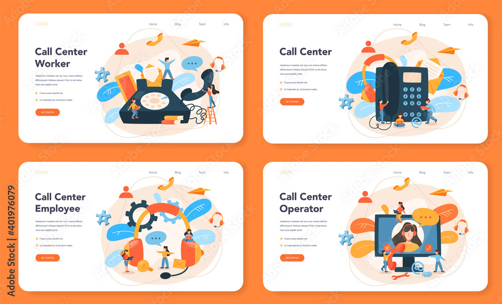 Poster call center or technical support web banner or landing page set.