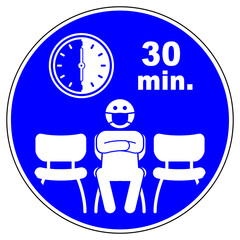 shas665 SignHealthAndSafety shas - Überwachung im Beobachtungsraum nach der Impfung - 30 Minuten - englisch: monitoring in the observation room after vaccination. - waiting room on chair - g10045