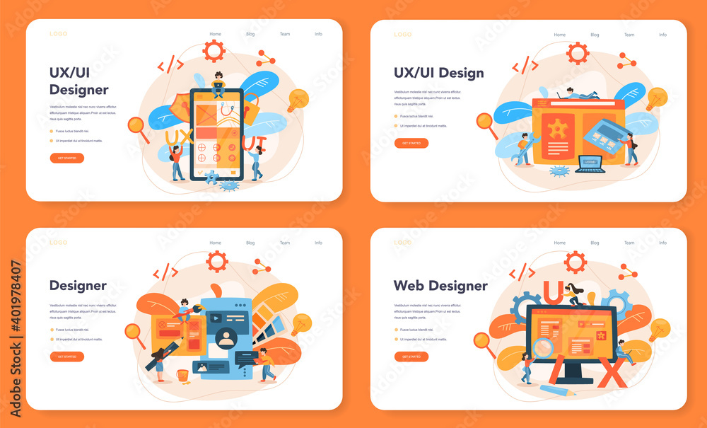 Poster ux ui designer web banner or landing page set. app interface improvement