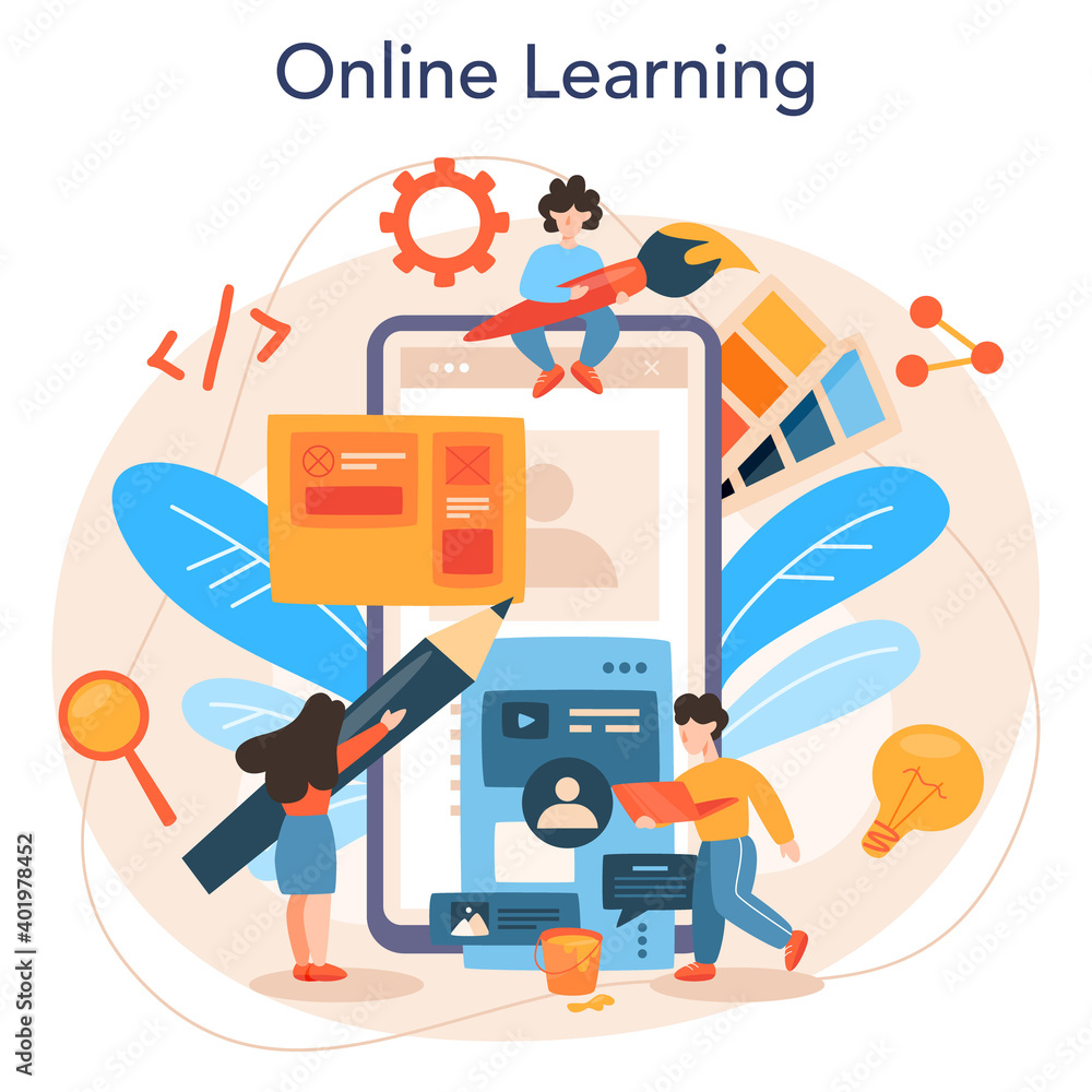 Aufkleber ux ui designer online service or platform. app interface improvement