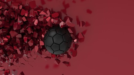 Soccer ball with Particles under Black Background. 3D sketch design and illustration. 3D high quality rendering.