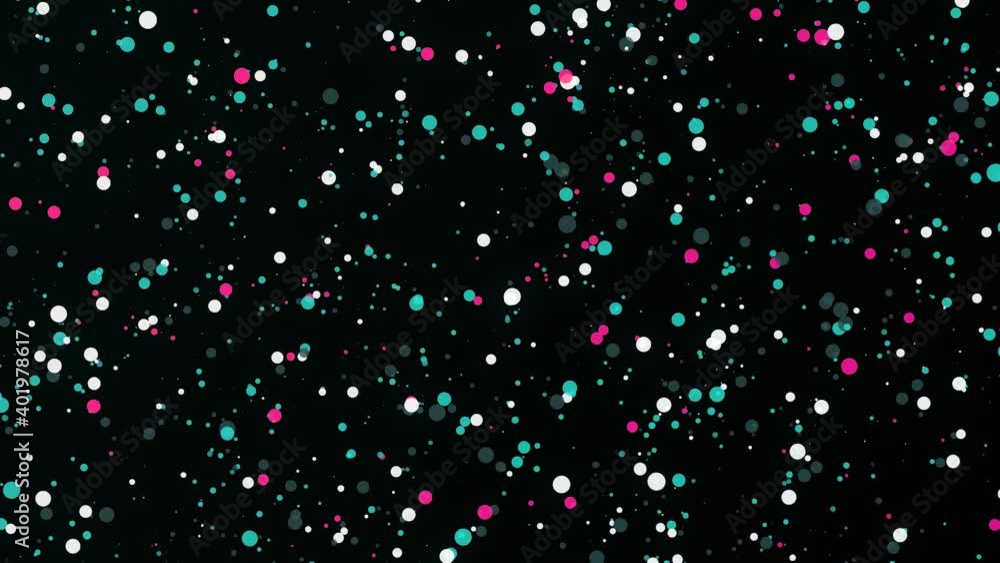 Poster background of colored dots moving on black background. animation. lot of new year's color dots move 