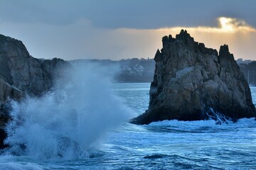 Storm on the coastline of Brittany. France
