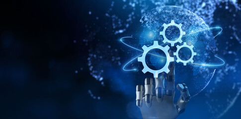 Automation robotic process RPA business technology concept. Robotic arm 3d rendering.