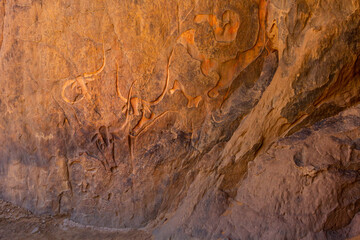 Famous rock relief carving  of a crying cow at Tegharghart,   near Djanet, Tassili nAjjer National Park, South Algeria, North Africa, 