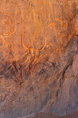 Famous rock relief carving  of a crying cow at Tegharghart,   near Djanet, Tassili nAjjer National Park, South Algeria, North Africa, 