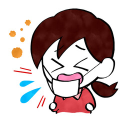 花粉症でくしゃみをするマスクをつけた女性
