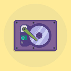 Simple and minimal design of hard disk isolated on yellow background vector design
