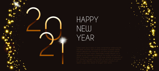 Fototapeta na wymiar Happy New Year 2021 with Glitter - Elegant gold text with light - Vector Illustration