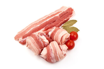 Raw pork belly, isolated on white background