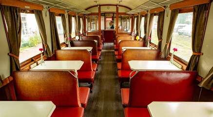 interior of an old restaurant wagon