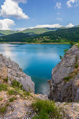 Naklejka na ściany i meble Sunny summer day on artificial Zaovine lake on Tara Mountain, Serbia.