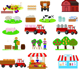 Fototapeta premium Agriculture and Farming in rural landscape scene design. natural and organic dairy farm. Vector illustration.
