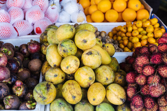 tropical fruits at the market on street