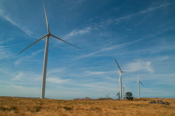 Fototapeta na wymiar Windmills in the mountains near Arouca, Portugal.