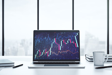 Computer monitor with abstract financial graph, finance and trading concept. 3D Rendering