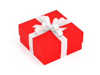 Jewelry red gift box with white ribbon bow