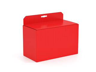 Hanging box. Red cardboard package with a hole for hanging in retail stores