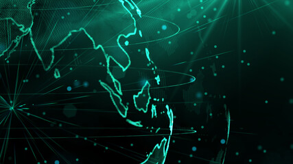 Digital green planet of Earth, 3D animation