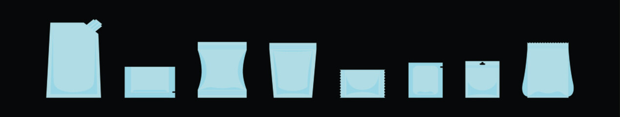 set of sachet cartoon icon design template with various models. vector illustration isolated on black background
