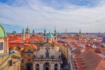 Obraz premium View of the roofs of Prague houses from the Old Town Bridge Tower, Prague, Czech Republic
