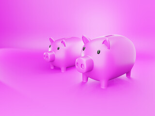 3 D pink pig piggy bank isolated on pink background.