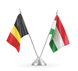 Tajikistan and Belgium table flags isolated on white 3D rendering 