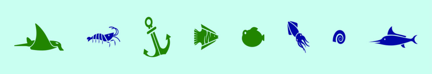 set of seabed cartoon icon design template with various models. vector illustration isolated on blue background