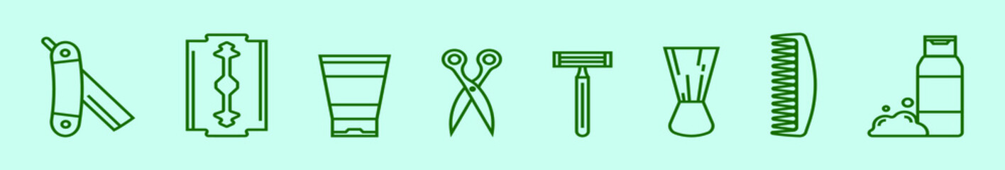 set of barber tools cartoon icon design template with various models. vector illustration isolated on blue background