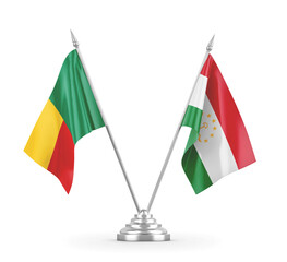 Tajikistan and Benin table flags isolated on white 3D rendering 