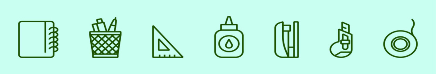 set of stationery and office supply cartoon icon design template with various models. vector illustration isolated on blue background