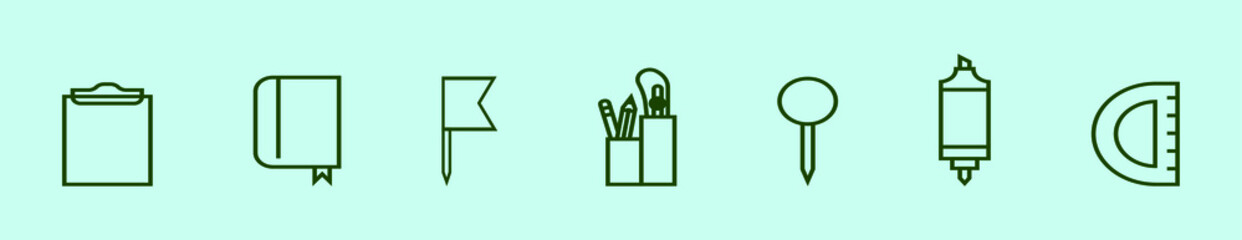 set of stationery and office supply cartoon icon design template with various models. vector illustration isolated on blue background