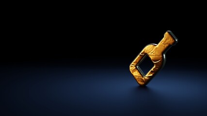 3d rendering symbol of wine bottle wrapped in gold foil on dark blue background