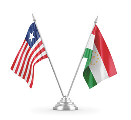 Tajikistan and Liberia table flags isolated on white 3D rendering