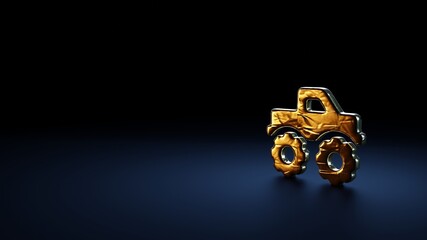 3d rendering symbol of truck monster wrapped in gold foil on dark blue background © Destrosvet