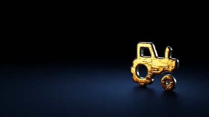 3d rendering symbol of tractor wrapped in gold foil on dark blue background