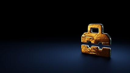 3d rendering symbol of toolbox wrapped in gold foil on dark blue background