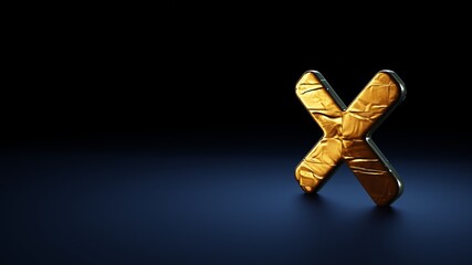 3d rendering symbol of times wrapped in gold foil on dark blue background