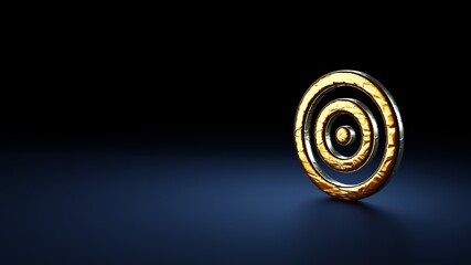 3d rendering symbol of target  wrapped in gold foil on dark blue background