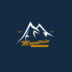 Mountain silhouette vector illustration with text typography isolated on dark background perfect for outdoor gear logo
