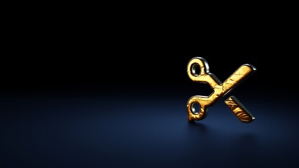 3d rendering symbol of scissors wrapped in gold foil on dark blue background