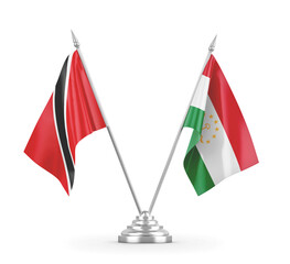 Tajikistan and Trinidad and Tobago table flags isolated on white 3D rendering