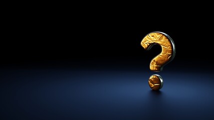 3d rendering symbol of question wrapped in gold foil on dark blue background